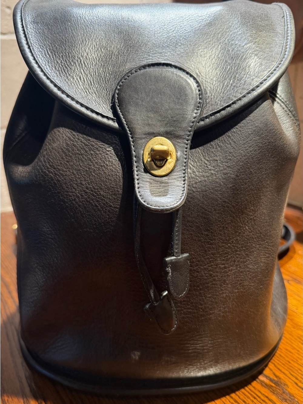 Coach Black Leather Backpack with Gold Turn-Lock - Picture 1 of 16